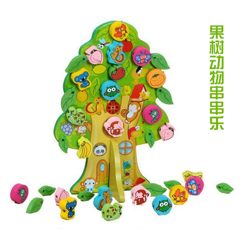 Wooden Early Taught Fruit Tree Animal String Beads Wearing Beads Intersperl Handcrafted Puzzle Toys 23456-year-old birthday present