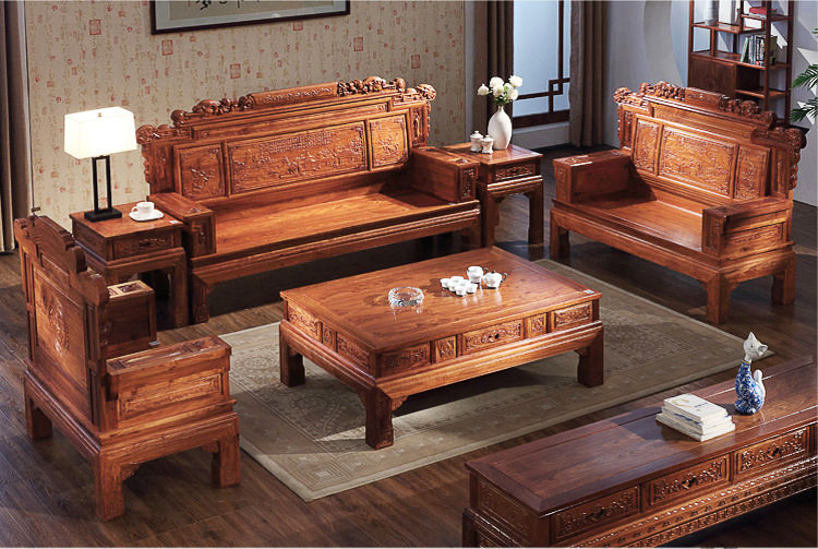 Махогани диван 国标红木沙发刺猬紫檀花梨木沙发客厅中式兰亭序实木沙发椅组合