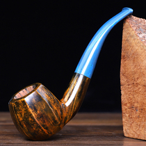 Heather octahedron flame pattern handmade glossy pipe blue Cumberland mouth mens old-fashioned solid wood smoking bag pot