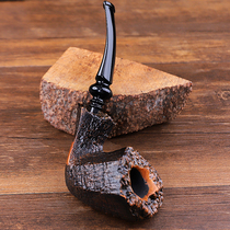 Heather tulip hand sandblasted double tumor skin pipe mens cigarette bag pot solid wood pipe old-fashioned cigarette pot