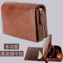 Genuine leather multifunctional portable pipe bag smoking accessories mens pipe bag retro bag handmade portable large capacity