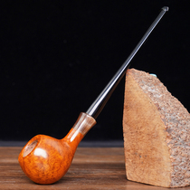 Heather wood long handle horn ring handmade apple pipe black horn mens old-fashioned smoke pot solid wood smoke bag pot