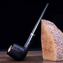 Heather wood straight handle sandblasted billiard pipe series handmade black horn mouth mens old-fashioned solid wood smoke bag pot smoke pot