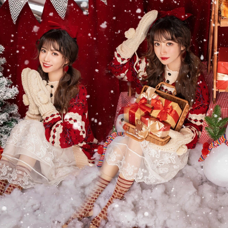 New 2022 Christmas New Year Write a True Theme Clothing Fashion Personality Girl Private Room Art Photo Party Act Out-Taobao