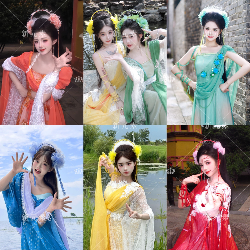 Photo Studio's New Joyful Seven Fairies Ancient Style Elegant Hanfu Photography Outfit for Girls' Portrait Art Photos