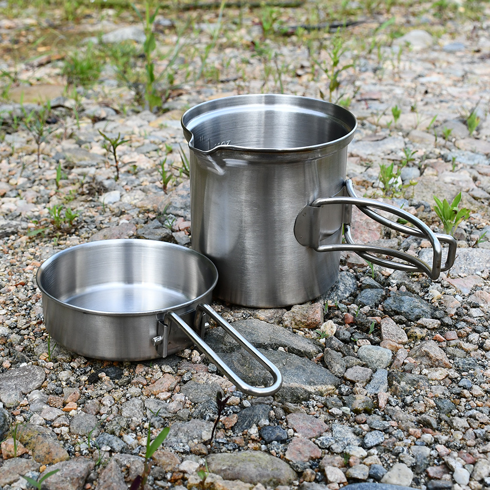 Outdoor stainless steel supplies Portable camping pot set Cooking Marching hanging pot Picnic pot Single multi-function