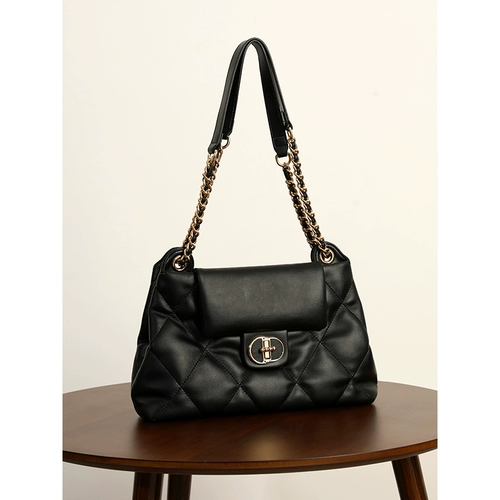 老山羊高级感菱格链条包包女2024新款小众通勤托特包单肩斜挎大包