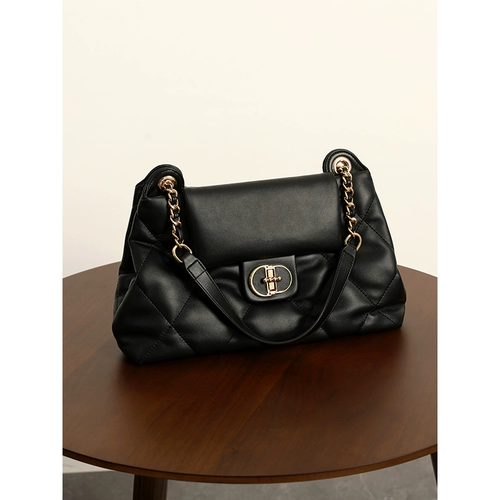 老山羊高级感菱格链条包包女2024新款小众通勤托特包单肩斜挎大包