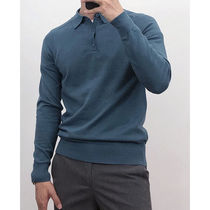 IT ins long-sleeved mens autumn and winter trendy brand solid color slim-fit lapel knitted bottoming shirt casual all-match retro sweater