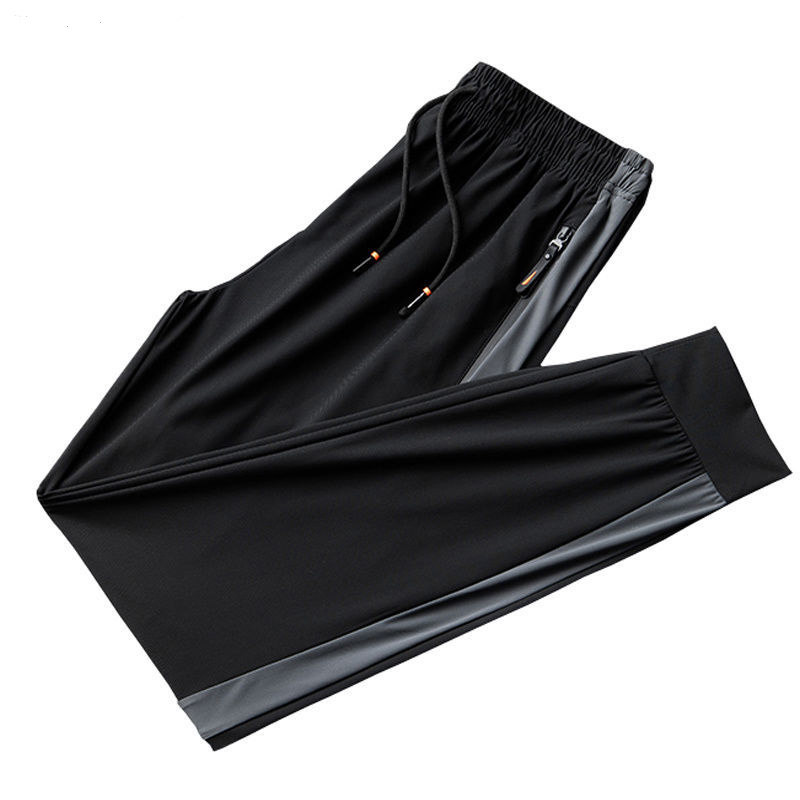 IT ins casual pants men's summer high-end trendy brand ice silk thin section slim fit elastic breathable sports bunched feet cropped pants