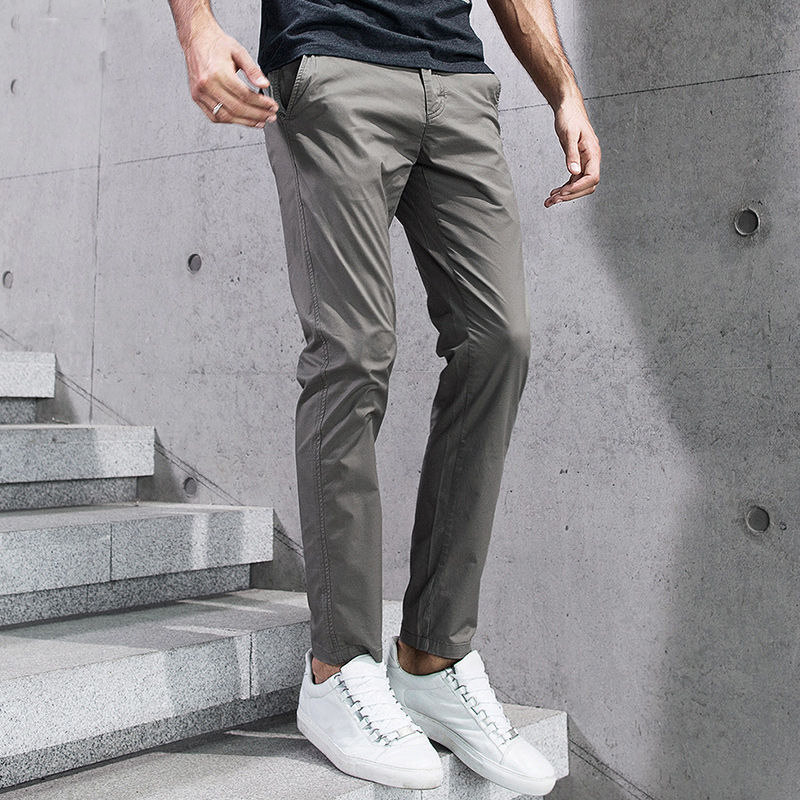 IT ins casual pants men's summer Korean version trend straight all-match trousers solid color slim thin stretch overalls