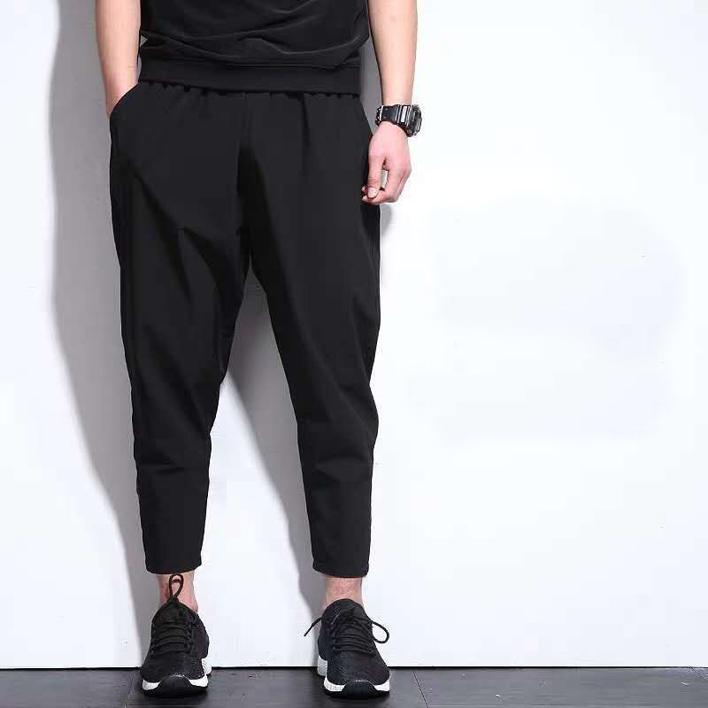 IT ins casual pants men's tide brand ice silk thin section loose solid color harem pants nine-point pants cigarette pants plus fertilizer increase