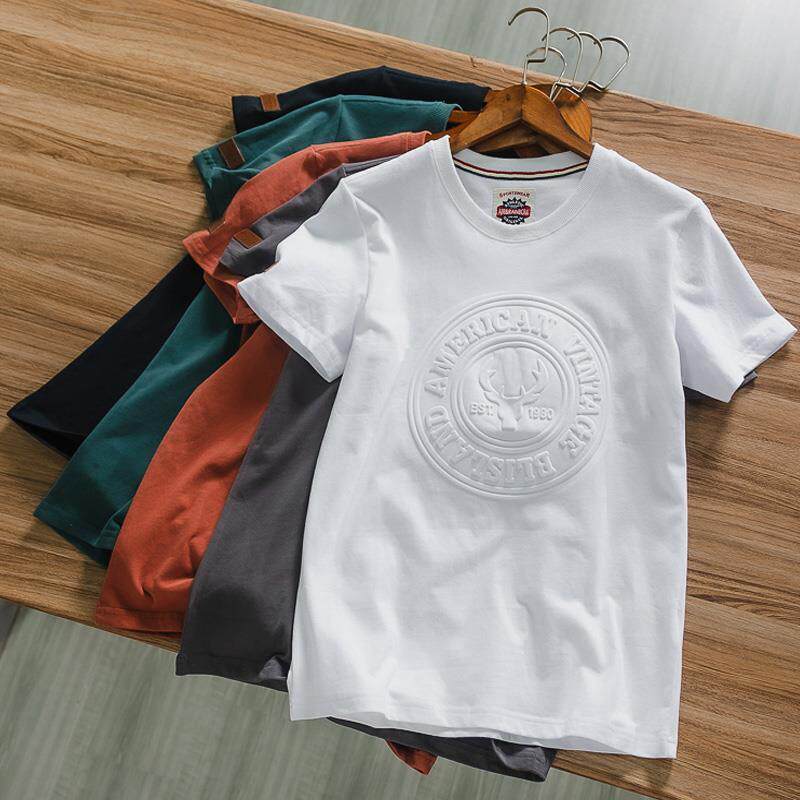IT ins short-sleeved men's summer tide brand solid color 3D three-dimensional printing cotton T-shirt simple trend round neck inner wear