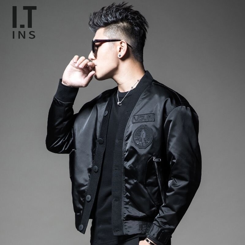 IT ins coat men's autumn Tide brand Japanese cardigan embroidery plus velvet warm new aviator long sleeve jacket