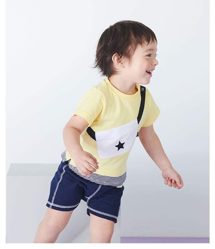 日本人气童装 A类安全等级 petit main 19年夏季新款 纯棉假口袋撞色 儿童短袖T恤 天猫优惠券折后￥59包邮（￥79-20）2色可选