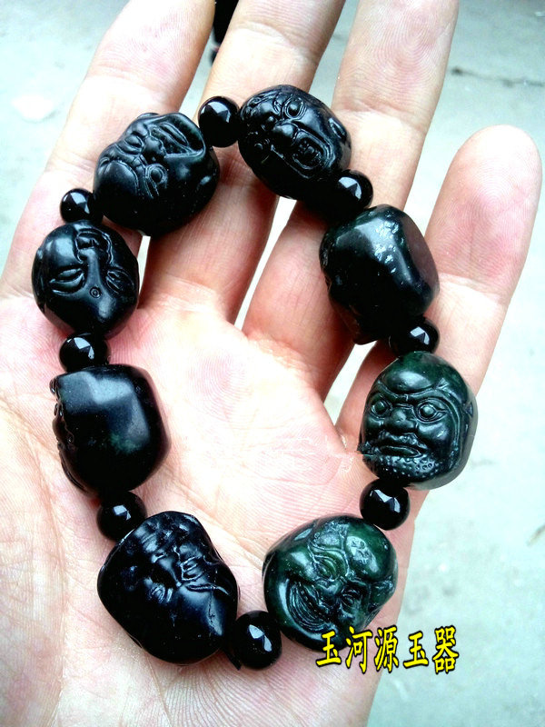 Dark green jade magnet eighteen arhat bracelet men and women jade bracelet arhat Buddha head bracelet domineering