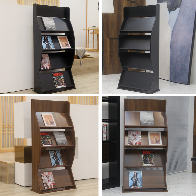Wooden floor plan display shelf information shelf books, newspapers and periodicals storage rack brochure single page shelf floor high-end magazine rack