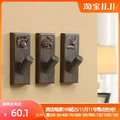 European antique creative porch decorative coat rack wall hanging living room wall adhesive hook rack solid wood hanging hook