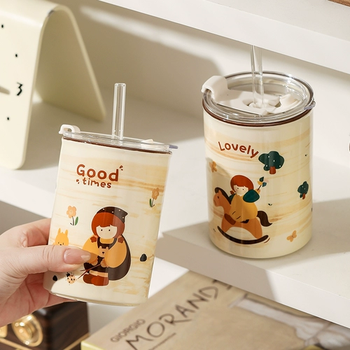 Милый стакан для домашнего использования, керамическая вместительная и большая высококачественная летняя чайная чашка со стаканом, подарок на день рождения