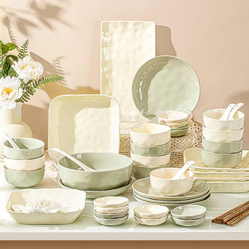 Cream-Style Tableware for Home Use 2026 New High-Value Bowl and Plate Set, Tableware for 2 People, Couple's Underglaze Color Bowls