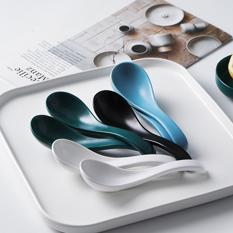 Nordic ceramic large spoon matte spoon long handle rice spoon creative small spoon household meal spoon spoon porridge spoon