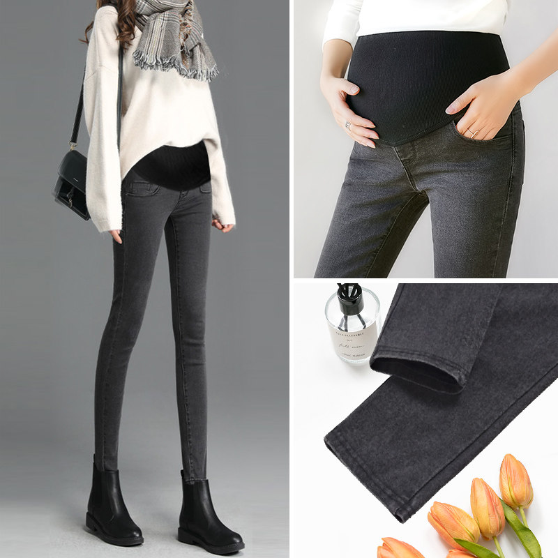 Pregnant women's trousers wear jeans fashion spring and autumn belly support trousers autumn and winter models plus velvet winter leggings autumn clothing