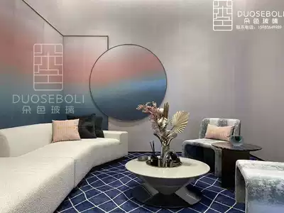 Color gradient Changhong art glass screen Water ripple tempered sandwich wire art glass Stainless steel partition light luxury