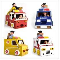 Childrens carton car dollhouse cardboard shell diy creative handmade assembled police car fire school bus model