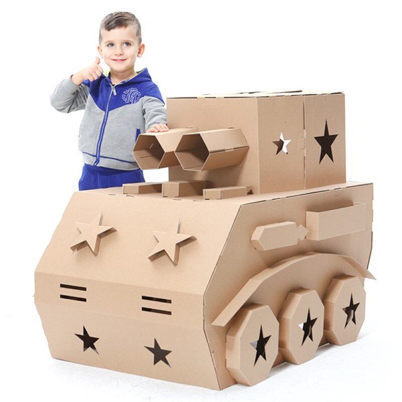Children Cardboard Toys Handmade Cardboard Boxes House Tank Kindergarten DIY Assembly Painted Color Model Disassembly