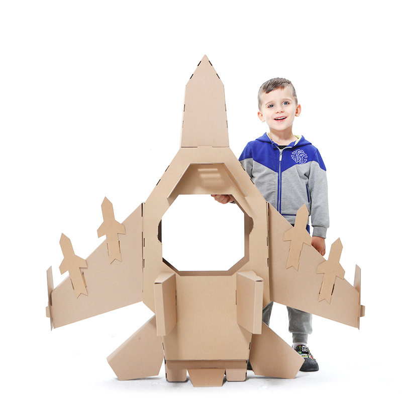 Children Cardboard Airplane Kindergarten Diy Assembled Graffiti Fighter boy handmade cardboard boxes can be worn and disassembled