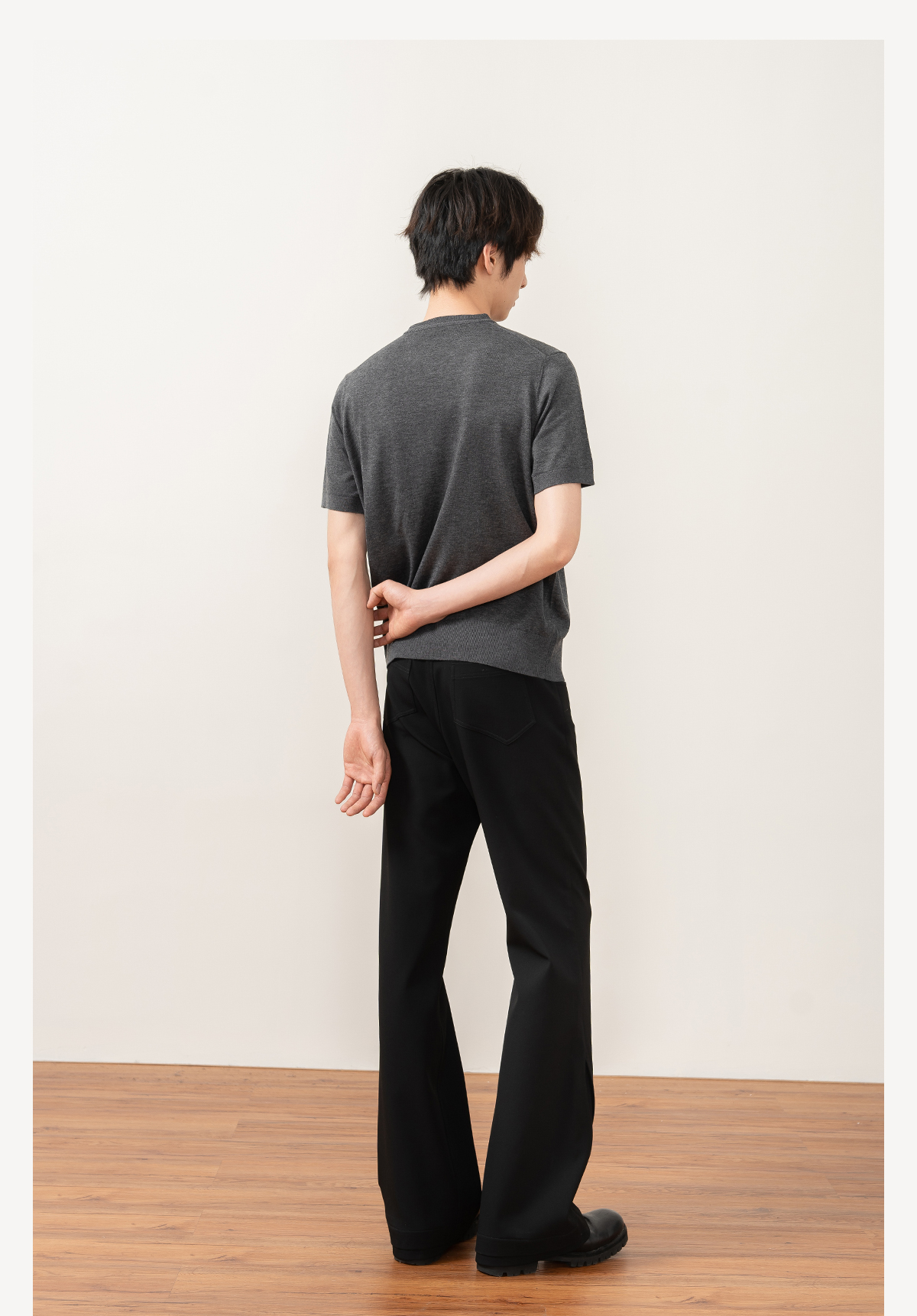 【ジャカードカラー】アーバンレトロ/ウール混ニット半袖 - Tシャツ メンズ - その他の素材 グレー