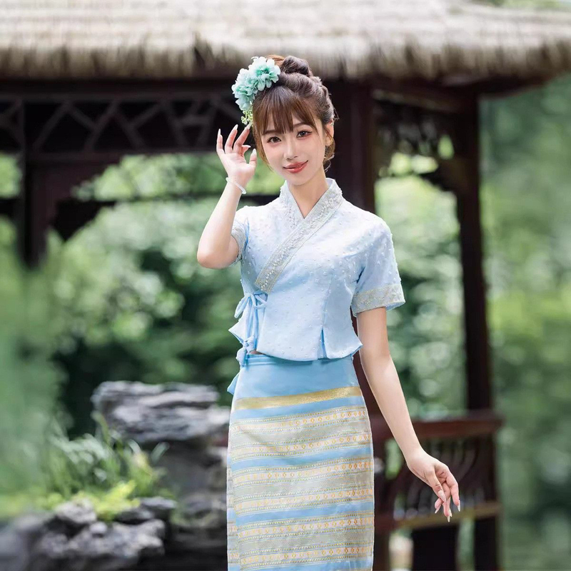 New Yunnan Xishuangbanna Dai Ethnic Traditional Clothing Women's Set for Photography, Travel, Stage Performance, Thai Style Workwear