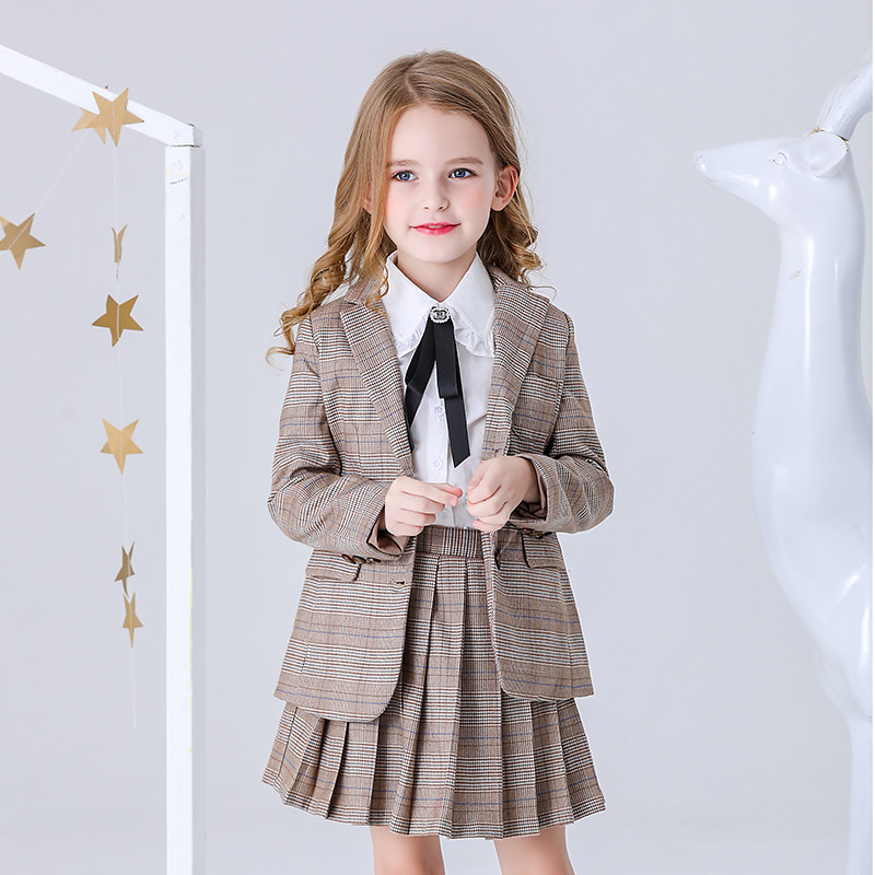 Girls' suits, children's British style pleated skirts, big children's small suits, Western style catwalk dresses
