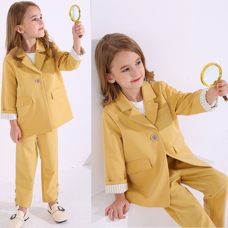 Girls' suits 2022 spring and autumn new Korean version children's British style big children's suits two-piece costumes