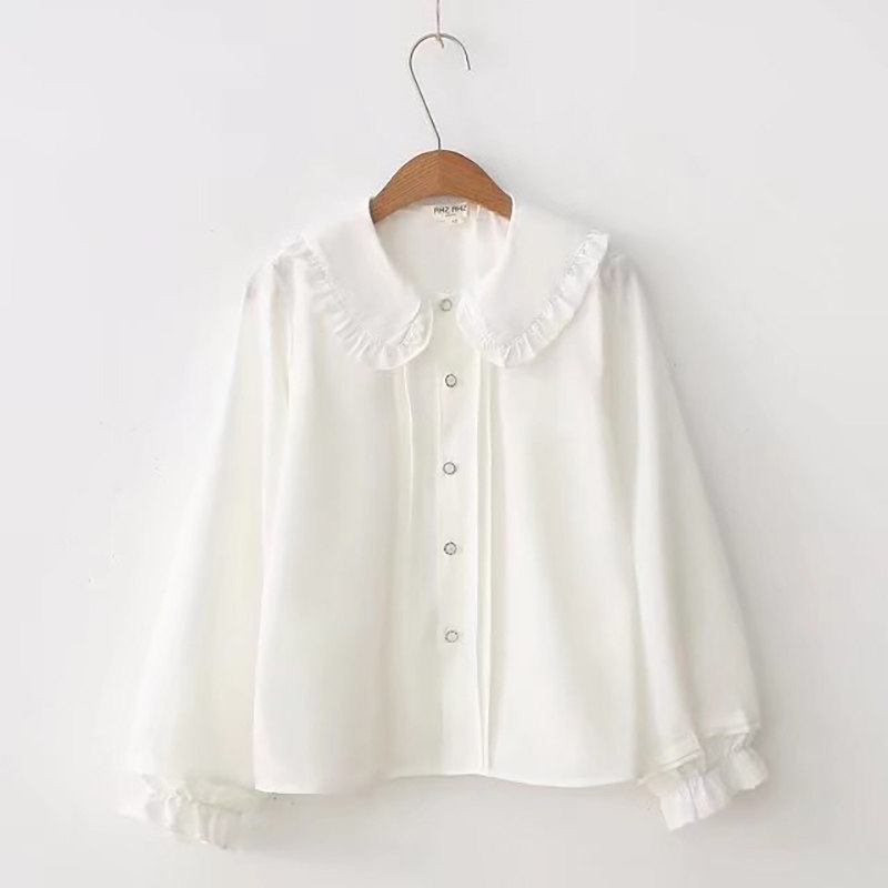 Girls' shirt 2022 new spring and autumn white long-sleeved doll collar Western school chiffon shirt Korean fashion