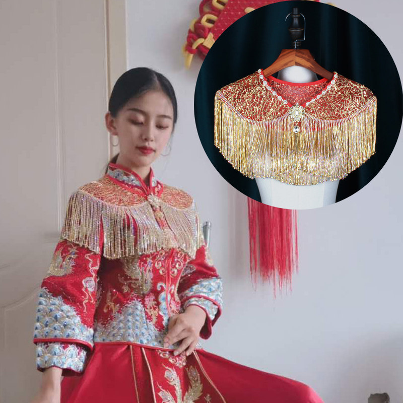 The Bride Show and Shoulder Streaming Su 2020 New Dragon Phoenix Hanging Women's Mid Style Gown Toast to the Cape Shoulder-Shoulder Bracelet