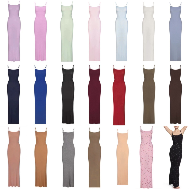 Skims Kardashian Yimengling Style Hot Girl Ribbed Spaghetti Strap Dress Women's Backless Slimming Bodycon Long Dress Skims Kardashian Yimengling Style Hot Girl Ribbed Spaghetti Strap Dress Women's Backless Slimming Bodycon Long Dress