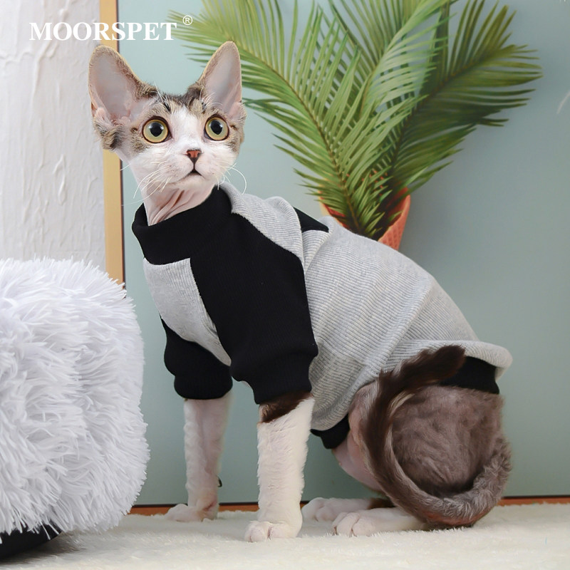 MOMO German hairless cat clothes ins thin British short blue cat stretch trendy splicing clothes pet T-shirt pure cotton