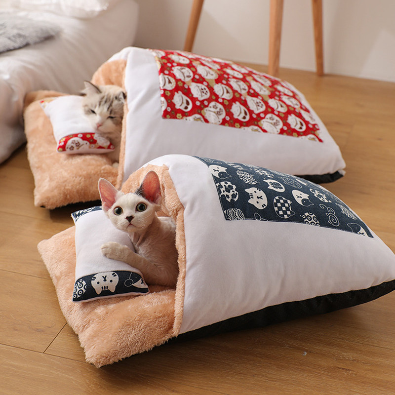 Cat Nest Cat Sleeping Bag Day Style Quilt Cowl Deep Sleep Cat Mitten Washable Winter Warm Pet Nest Dog Nest