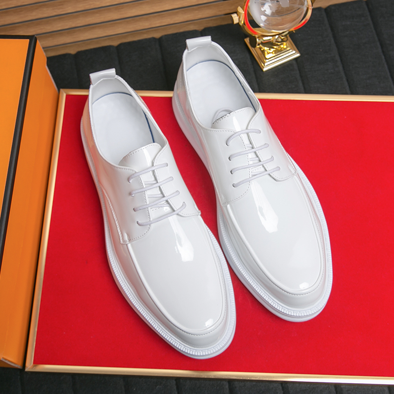 White Leather Shoes for Men, All White Glossy Piano Performance Host Team Chorus Studio Photo Wedding Shoes 46 Large Size Shoes
