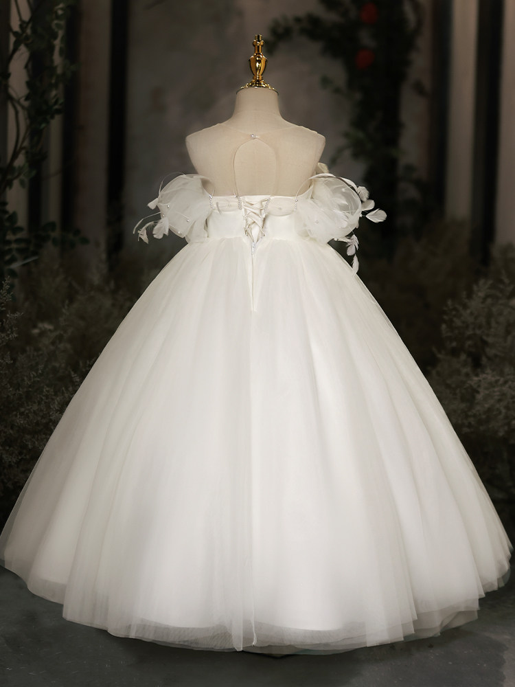 Girls' Dress, Light Luxury, Niche, High-End Children's Piano Performance Costume, White Wedding Dress, Birthday Princess Dress, Flower Girl Dress