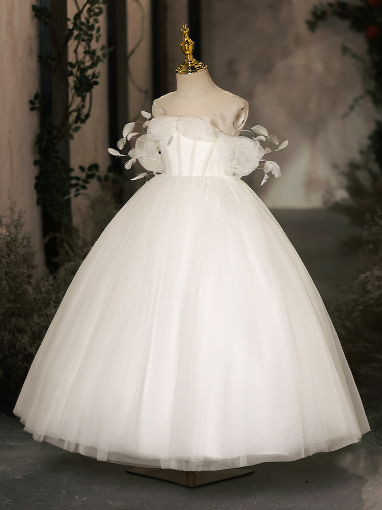 Girls' Dress, Light Luxury, Niche, High-End Children's Piano Performance Costume, White Wedding Dress, Birthday Princess Dress, Flower Girl Dress