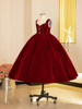 Girls' Dress, Light Luxury, Niche, High-End Flower Girl Wedding Red Princess Dress, Autumn and Winter Velvet Host Piano Performance Dress