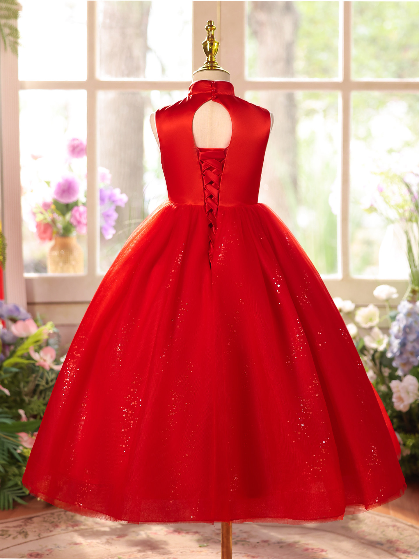 Yinmanqi Children's Dress New Style Girls' Heavy Embroidery Chinese Style Performance Dress Host Red Evening Dress