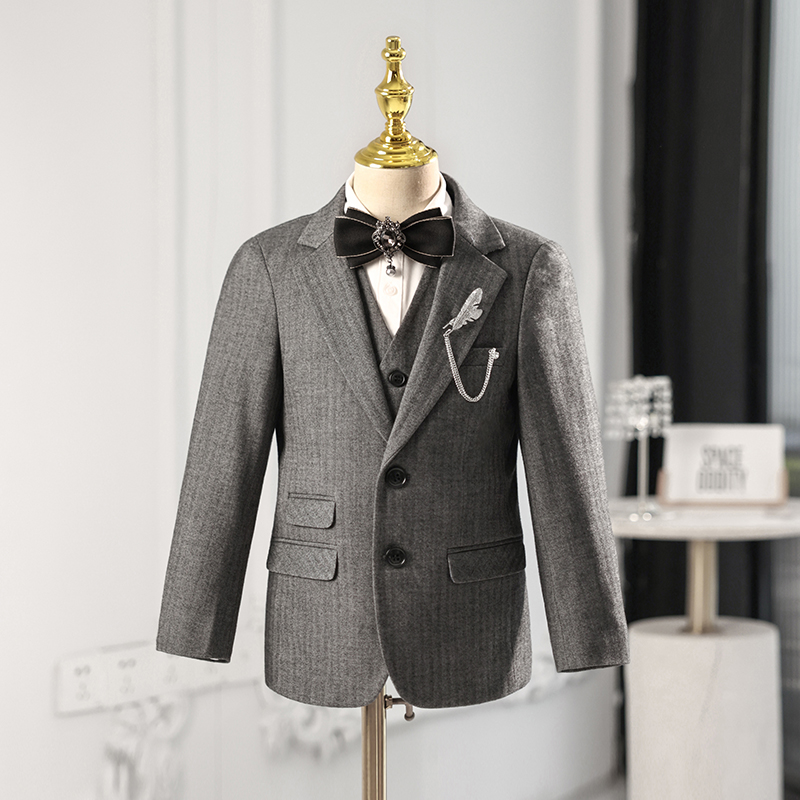 Children suits suit grey flower boy boy gown 2023 new small host piano to play Inn Wind-Taobao