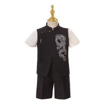 Boys dress summer 2024 new Chinese style childrens suit black host piano performance suit birthday