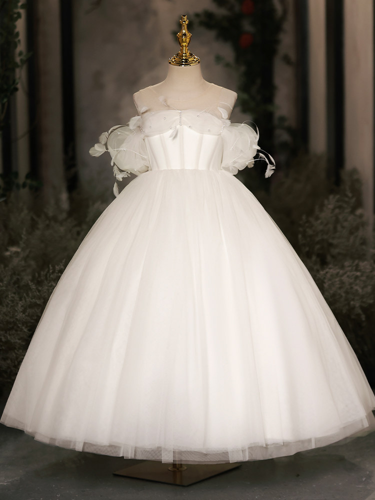 Girls' Dress, Light Luxury, Niche, High-End Children's Piano Performance Costume, White Wedding Dress, Birthday Princess Dress, Flower Girl Dress