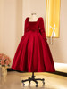 Girls' Dress 2025 New Model Girls' High-End Host Piano Performance Dress Little Girl's Birthday Princess Dress Red Winter