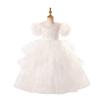 Girls dress 2024 new style childrens host flower girl princess dress white light luxury niche high-end piano performance dress