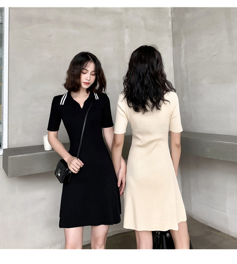 Xuân 2019 Phụ nữ đầm nữ phiên bản Hàn Quốc của cổ áo polo Váy dệt kim ngắn tay Slim eo cao khí chất váy nữ - Váy eo cao đầm đắp chéo cột eo